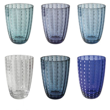 Set 6 Bicchieri Acqua 300 ml in Vetro con Superficie Ondulata Kalahari Ocean – Villa D’Este