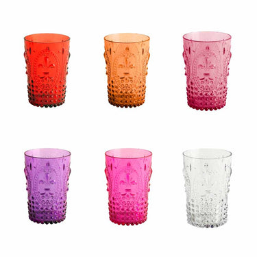 Bicchieri Infrangibili 45cl Set 6 Colori Assortiti con Decoro a Rilievo