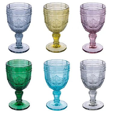 Set 6 Calici 235 ml in Vetro Colorato Decoro Arabescato Syrah – Villa D’Este