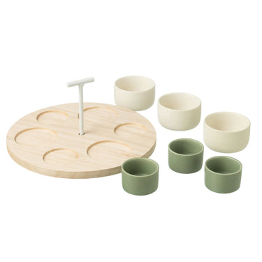 Servizio Set 6 Ciotole Aperitivo Tapas con Vassoio Tondo in Legno