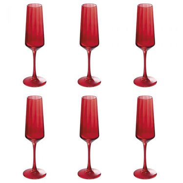 Set 6 Flute 250 ml in Vetro Colore Rosso Optic – Villa D’Este