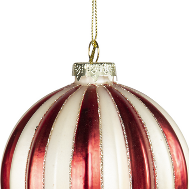 Set 6 Sfere Natale Tonde in Vetro Soffiato Bianco Perla e Rosso Metallizzato Ø10 cm - Viron