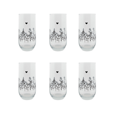 Set da 6 Bicchieri da Bibita 280 ml in Vetro Fantasia Floreale - Botanic