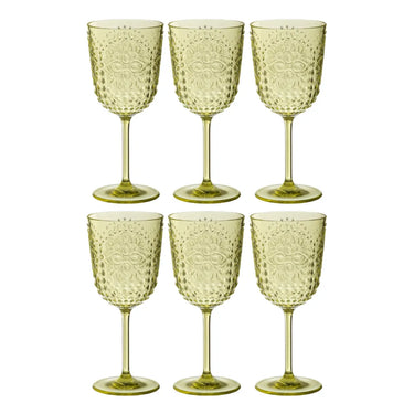 Set 6 Calici da Vino Infrangibili Colore Verde Decorato 414 ml