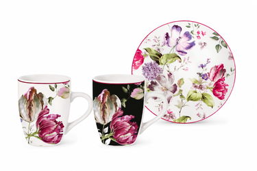 Tazze da colazione con fantasia floreale rosa e piattino coordinato raffinato