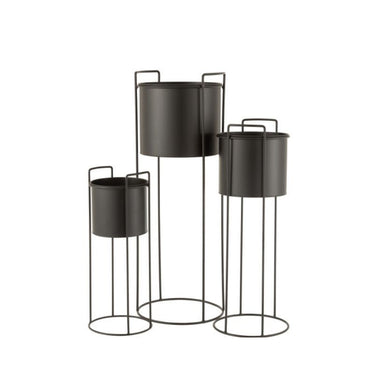 Set da 3 Portavasi con Piede in Metallo Color Nero Ø  28 cm