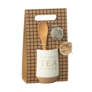 Set Tazza da Tè in Ceramica Bianca con Cucchiaino e Infusore