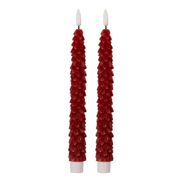 Set di due candele decorative LED rosse effetto albero di Natale