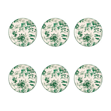 Set 6 Piatti Piani in Porcellana Ø 27 cm Motivo Floreale Verde Margaret – H&H
