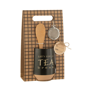 Set Tazza da Tè in Ceramica Nera con Cucchiaino e Infusore