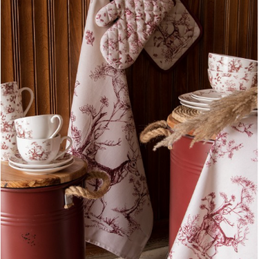 Piatto da Colazione in Porcellana Ø 20 cm con Renne e Alberi Beige e Rosso - Winter Forest