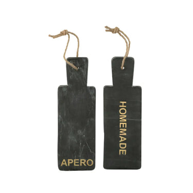 Set 2 Taglieri in Pietra Effetto Marmo Nero Scritte Oro Homemade e Apero