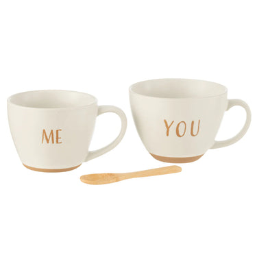 Set 2 Tazze da Tè in Ceramica con Cucchiaino in Legno