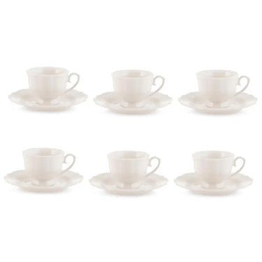 Set 6 Tazzine da Caffè 90 ml in Porcellana Festonate Colore Bianco - H&H