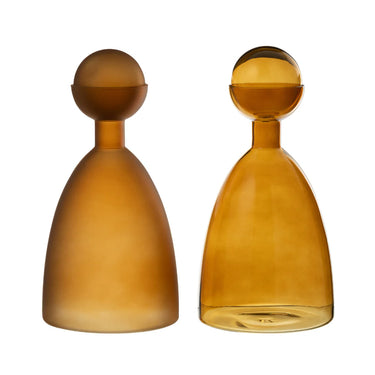 Set 2 Vasi Bottiglia Decorativi in Vetro Lucido e Opaco Marrone h 27 cm