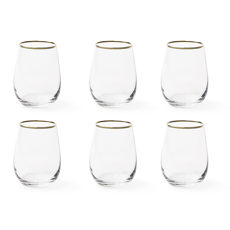 Set 6 Bicchieri in Vetro Trasparente con Bordo Oro - Gold Excelsa - Viron.it