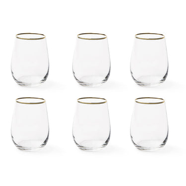 Set 6 Bicchieri in Vetro Trasparente con Bordo Oro - Gold Excelsa - Viron.it