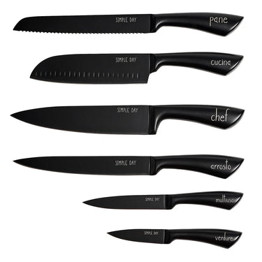Set 6 Coltelli da Cucina in Acciaio Nero Funzioni – Simple Day
