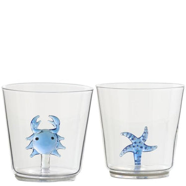 set bicchieri vetro trasparente con dettagli blu stile mare