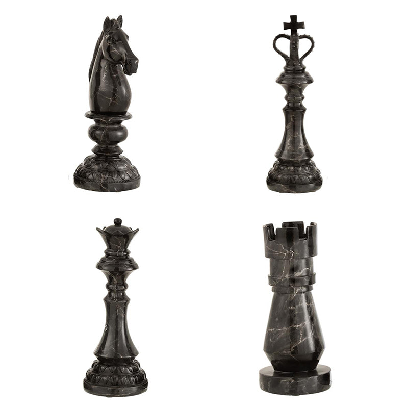 Statuetta Decorativa 38 cm Pedina Scacchi Regina in Resina effetto Marmo Nero - Viron.it