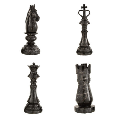 Set 4pz Statuette Decorative 23 cm Scacchi Torre Re Regina Cavallo in Resina effetto Marmo Nero - Viron.it