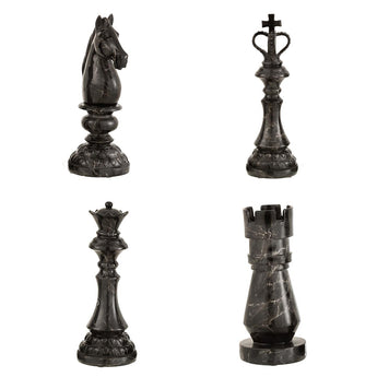 Set 4pz Statuette Decorative 23 cm Scacchi Torre Re Regina Cavallo in Resina effetto Marmo Nero - Viron.it