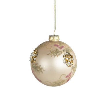 Set 6 Sfere Natale in Vetro Soffiato Rosa Cipria con Strass e Glitter Ø10 cm - Viron