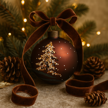 Set 6 Sfere Natale in Vetro Soffiato Bronze Matte con Decoro Perline Ø10 cm - Viron