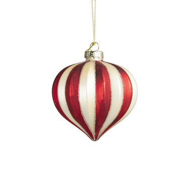 Set 6 Palline Natale Ovale in Vetro Soffiato Bianco Perla e Rosso Metallizzato Ø10 cm - Viron