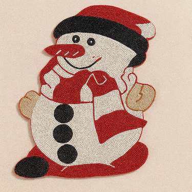 Tovaglietta Natalizia Snowman 35x25 cm in Cotone e Perline Multicolor - Viron