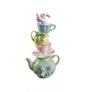 Decorazione Pasquale con Coniglio e Teiera 45 cm