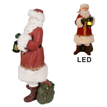 Babbo Natale decorativo rosso con lanterna luminosa e dettagli dorati