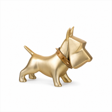 Statuetta cane in finitura oro satinato per arredamento elegante