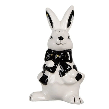 Statuetta Coniglio in Ceramica Bianco Nero h 9 cm - Easter Table