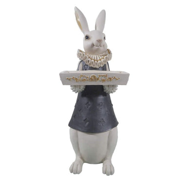 Statuetta Coniglio Poliresina Bianco Nero h 37 cm