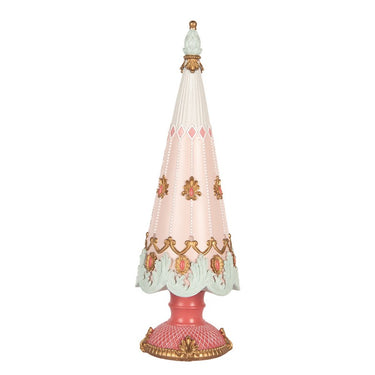 Statuetta albero di Natale rosa con decori dorati e dettagli verde menta