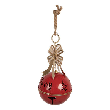 Decorazione natalizia da appendere rossa e oro con campanello Merry