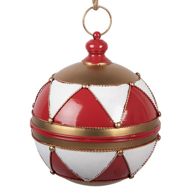 Decorazione natalizia da appendere a forma di grande pallina rossa e bianca