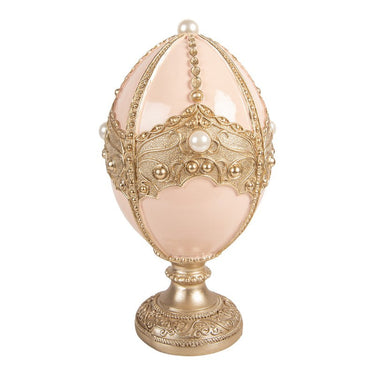  statua decorativa pasqua finitura rosa perlata con decoro oro