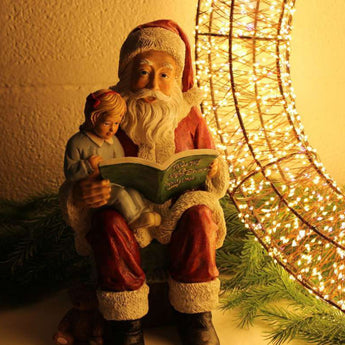 Statuetta Natalizia Decorazione Natale Santa Claus Seduto con Bambina h 31 cm