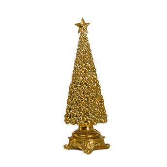 Statuetta Decorativa Natalizia Albero di Natale con Perline colore Oro h 35 cm - Viron.it