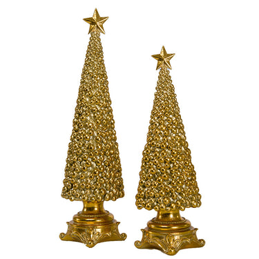 Statuetta Decorativa Natalizia Albero di Natale con Perline colore Oro h 35 cm - Viron.it