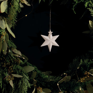 Stella di Natale Decorativa in Porcellana Colore Bianco e Argento