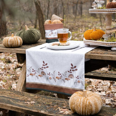 Strofinaccio Autunnale da Cucina in Cotone Colore Beige Fantasia Funghi