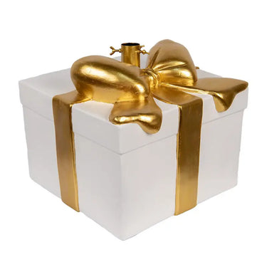 Base albero di Natale Pacco Regalo h 48 cm Bianco e Oro