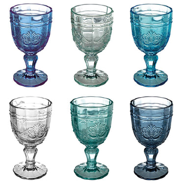 Set 6 Calici in Vetro Blu Decorato Syrah Ocean h 15 cm – Villa D’Este