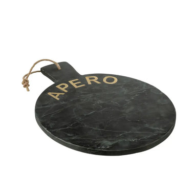 Tagliere Tondo in Pietra Effetto Marmo Nero con Scritta Oro Apero