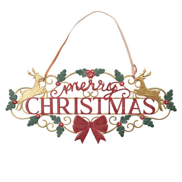 Decorazione natalizia da appendere con scritta Merry Christmas e agrifoglio