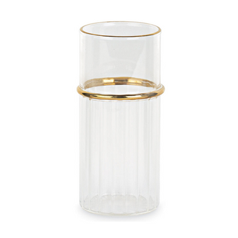 Vaso Decorativo Centrotavola in Vetro Trasparente con Anello Colore Oro h 20 cm