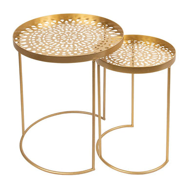 Set 2 Tavolini da Caffè Rotondi in Metallo Colore Oro